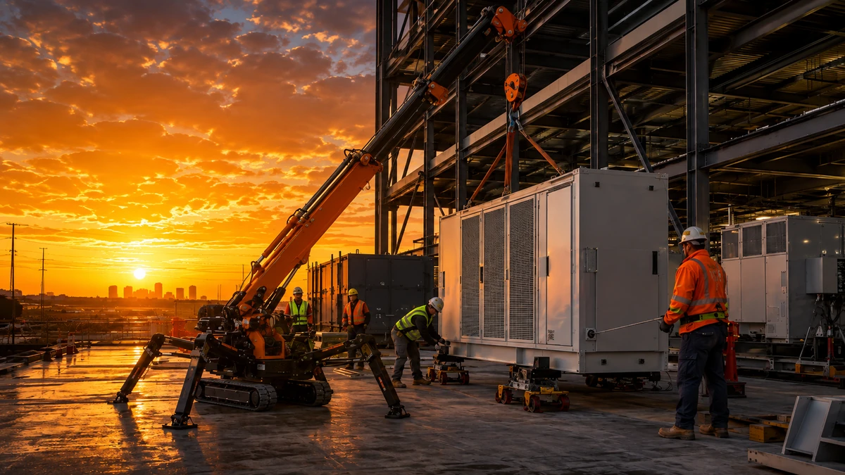 Data center and industrial construction project supported by compact lifting equipment